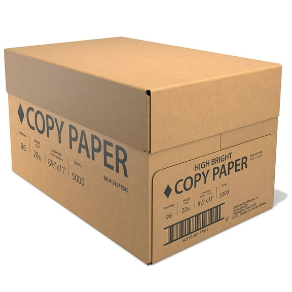 High Bright 8.5" x 11" Copy Paper 20 lbs. White 5000 Sheets/Carton (61980CT)