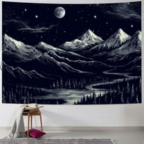 Shiartex Tapestry Starry Night Mountain Tapestries for Bedroom Aesthetic Moon and Stars Tapastry's Wall Hanging Dark Nature Forest Wall Tapestry for Living Room Dorm 50x40inch