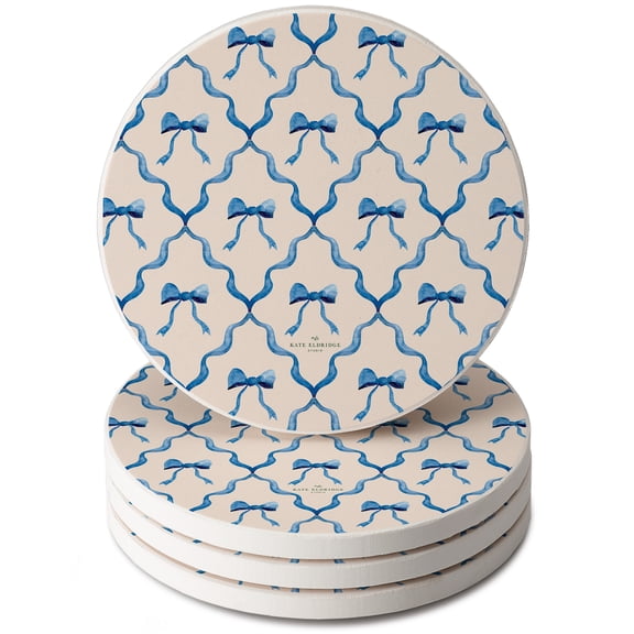 Thirstystone Blue Bows 4-Pack Round Stone Coasters