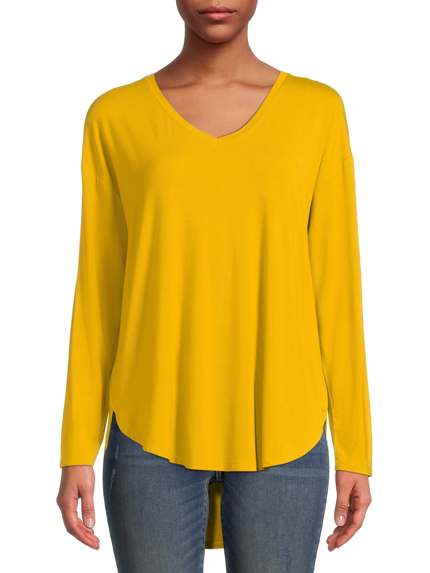 V-Neck Tunic T-Shirt with Long Sleeves 