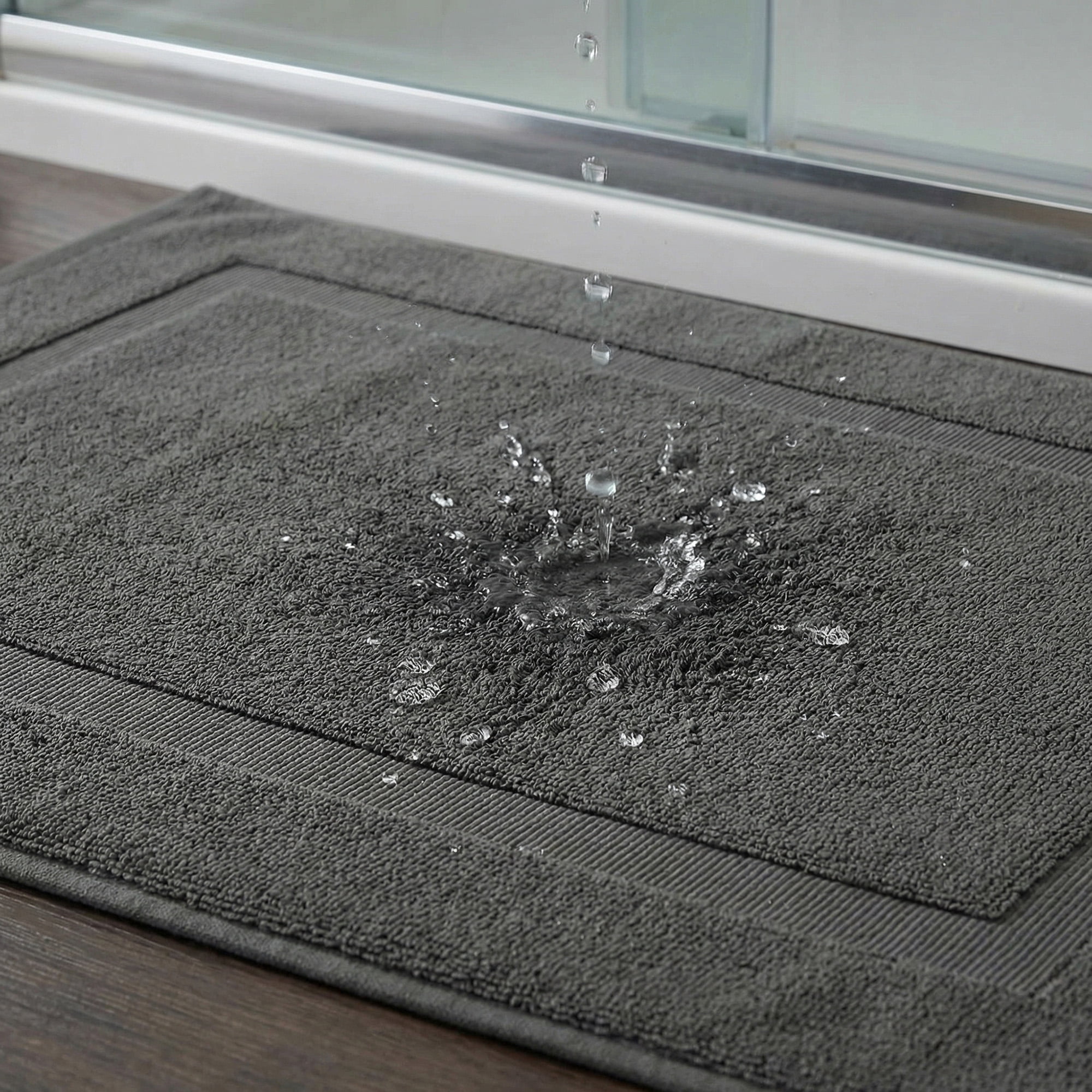 Unique Bargains Towel Cotton Banded Bath Mat Reversible Bath Rug Absorbent Grey 20" x 32"