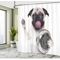thumbnail image 5 of Ambesonne Pug Shower Curtain, Dog Holding Food Bowl, 69"Wx75"L, Cream Grey Black, 5 of 5