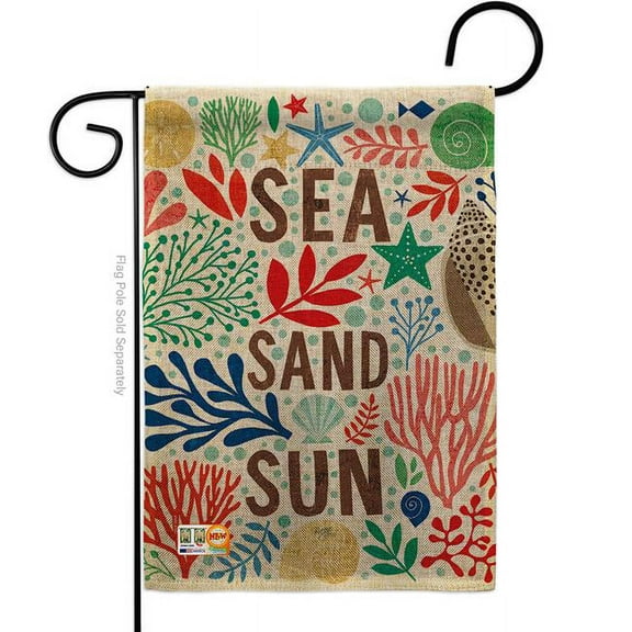 13 x 18.5 in. Sea Sand Sun Burlap Coastal Nautical Impressions Decorative Vertical Double Sided Garden Flag