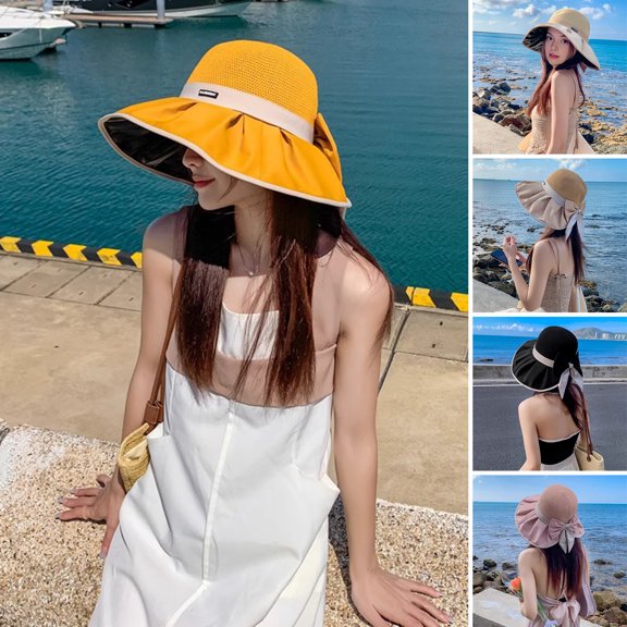 Rodiuiu Wide Brim Straw Sun Hat, with Breathable Hollow Knit Design, Foldable Summer Beach Hat, for Travel And Vacation