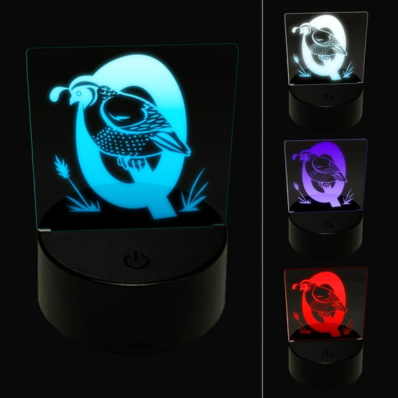 Animal Alphabet Letter Q for Quail LED Night Light Sign 3D Illusion Desk Nightstand Lamp