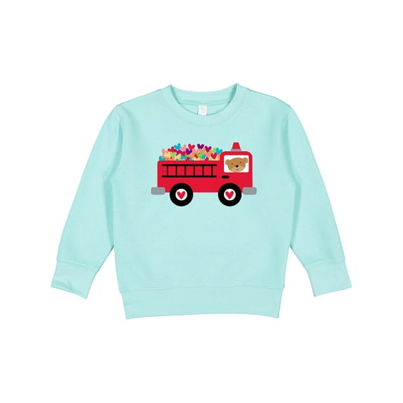 Inktastic Valentine Fire Truck Heart Bear Toddler Sweatshirt