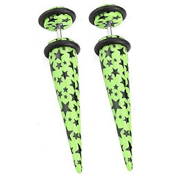 Earrings Solid Acrylic Stars Taper plug Faux gauge - Sold as pair (Green)