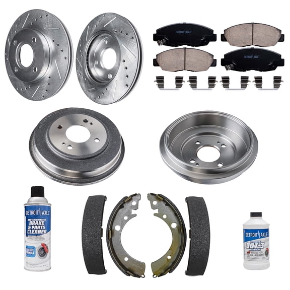 Detroit Axle - Brake Kit for 2001-2005 Honda Civic 2001 2002 2003 2004 2005 Front Drilled & Slotted Brake Rotors Ceramic Pads Replacement Rear Drums Semi-Metallic Brakes Shoes 1.7L