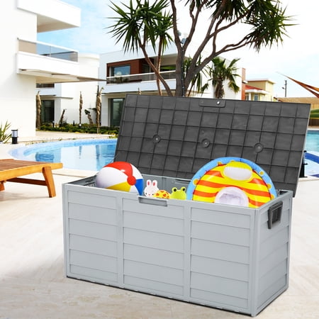Outdoor Deck Box with Wheels  Large Storage Deck Box for Pool Accessories  Patio Storage Furniture for Outdoor Garden  Waterproof  75 Gallon  Gray