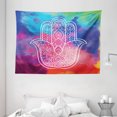 thumbnail image 1 of Hamsa Tapestry, Colorful Watercolor Background with Hand Drawn Eastern Mantra Figure Gentle Swirls, Wall Hanging for Bedroom Living Room Dorm Decor, 80W X 60L Inches, Multicolor, by Ambesonne, 1 of 2