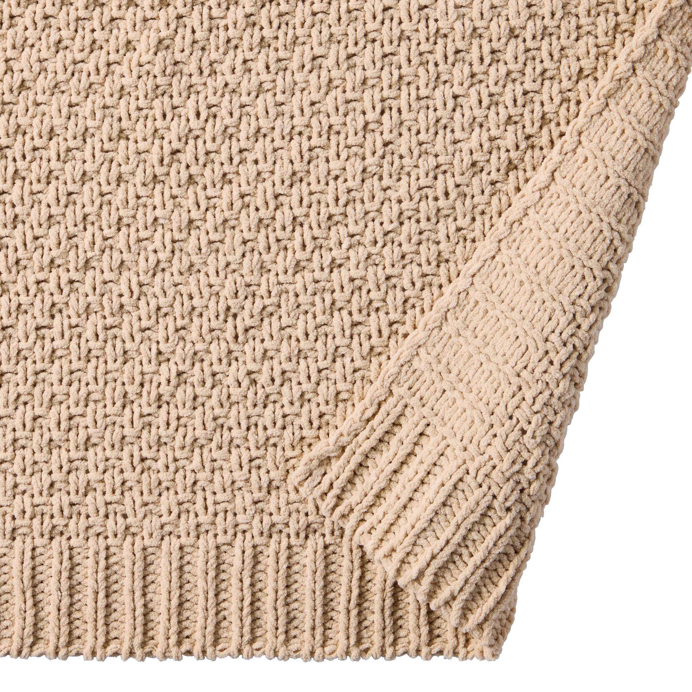 Better Homes & Gardens Chenille Knit Super Soft Oversized Throw Blanket, Almond Biscuit