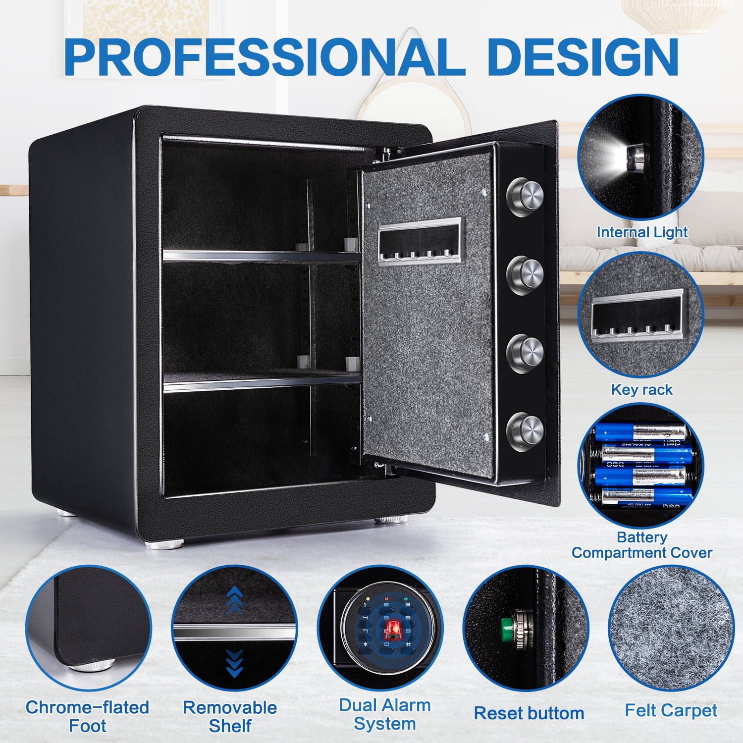 2.0 Cubic Feet Security Safe Box, Dual Alarm System,  W/Electronic Digital Keypad, LED Light for Home Office Hotel Use 15"D x 12.2W" x 17.7"H