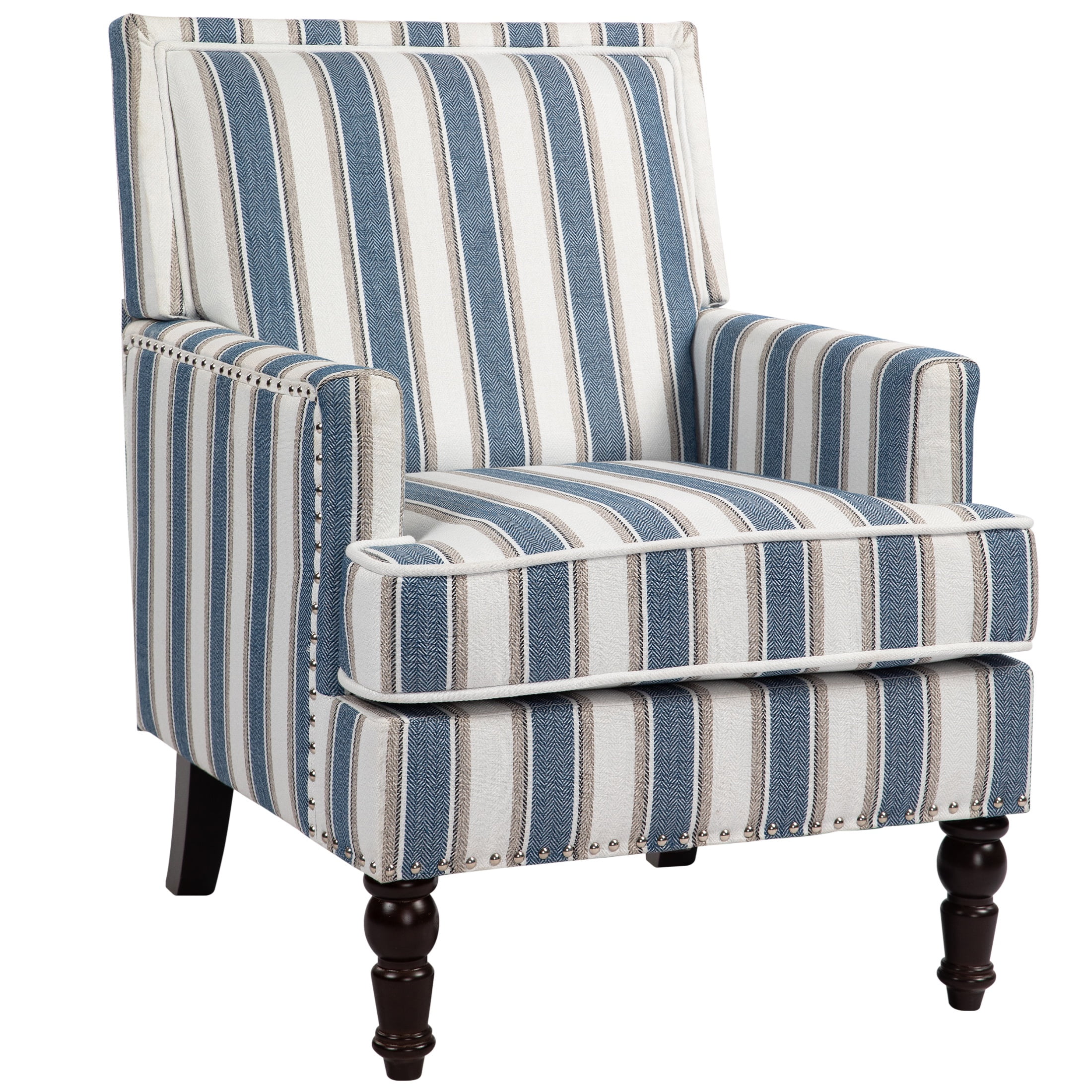 LEGAHOME Vintage Accent Chair, Upholstered Armchair with Nailhead Trim, Linen Fabric Arm Chair Comfort Reading Chair Lounge Chair for Living Room Bedroom Sunroom, Blue(1PC)