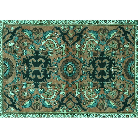 Ahgly Company Indoor Rectangle Persian Turquoise Blue Traditional Area Rugs, 6' x 9'