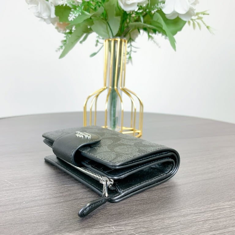 Coach Women's Medium Corner Zip Wallet, Graphite Black, Signature