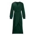 thumbnail image 4 of safuny Women's Knee Length Bodycon Dress Solid Pleated Spring Long Sleeve V Neck Front Split Elegant Autumn Dress Holiday Fashion Retro Green XXL, 4 of 8