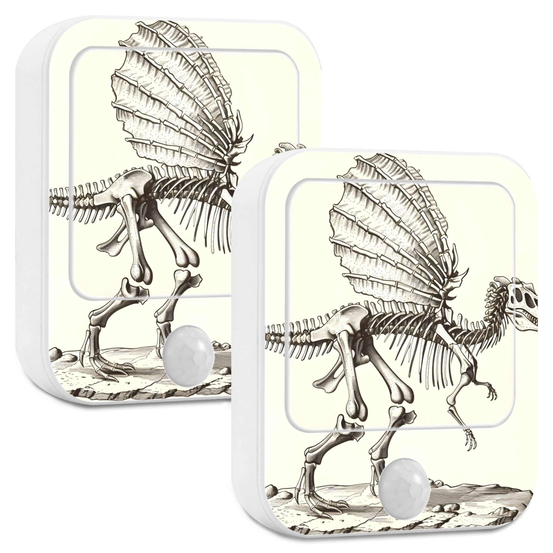 Dinosaur Skeleton Night Lights Plug into Wall LED with Auto Light Sensor Warm Light for Kids Hallway Bedroom Living Room Kitchen Bathroom Set of 2