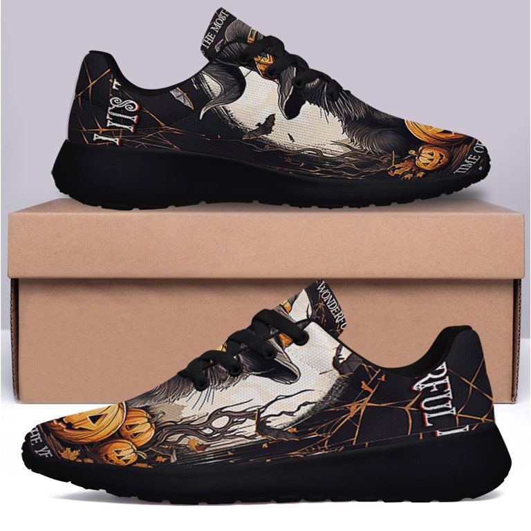 Halloween Black Cat Witch Pumpkins Shoes Sneakers Black Size