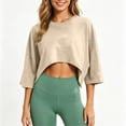 thumbnail image 2 of DYTTDG Women's Loose Fit Cropped Top | Round Neck 3/4 Sleeve Casual Workout T-Shirt Pullover, Sporty Everyday Top, 2 of 8
