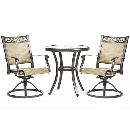 French Contemporary Outdoor Furniture 3 Piece Bistro Set, Handmade Contemporary Round Table Swivel Rocker Chairs Garden Backyard Outdoor Patio Furniture ()