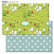Baby Care Play Mat - Playful Collection (Country Town - Blue, Large) - Play Mat for Infants – Non-Toxic Baby Rug – Cushioned Baby Mat Waterproof Playmat – Reversible Double-Sided Kindergarten Mat