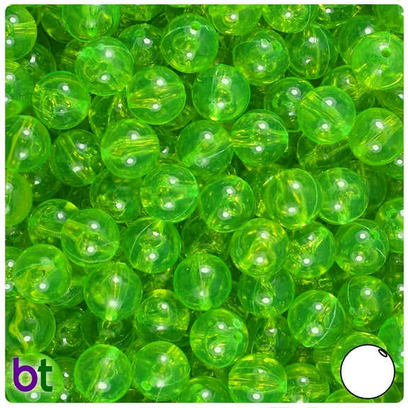 BeadTin Lime Roe Transparent 10mm Round Plastic Beads (150pcs)
