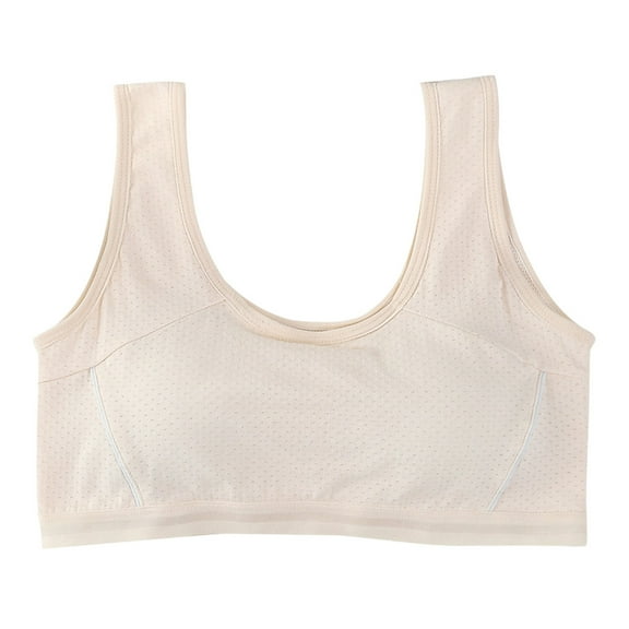 Girls Training Bras Ages 12 Racerback Seamless Wireless Sport Bra Soft and Breathable Cotton Undies Clothes Solid Color Big Girl's Padded Bralette Beige 10-12 Years