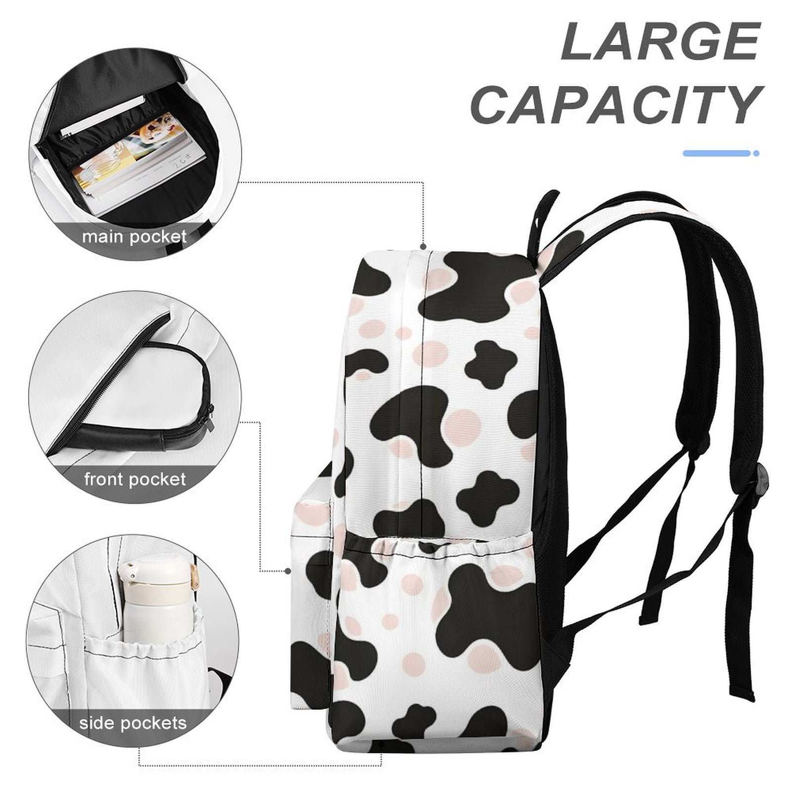 Large Capacity Half Print Backpack 11.8×16.5×5.9in Multifunctional Zipper Design Convenient Switch Simple Cow-print Pattern1_1