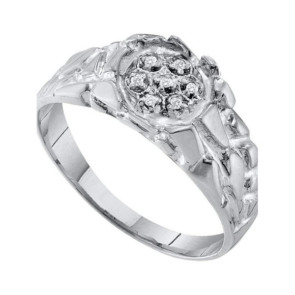 Sterling Silver Mens Round Diamond Cluster Nugget Ring 1/20 Cttw