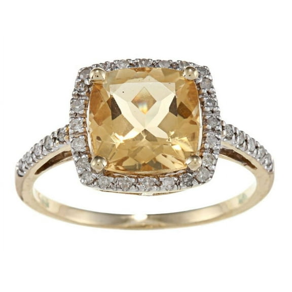 10k Yellow Gold Cushion Citrine and Diamond Halo Ring