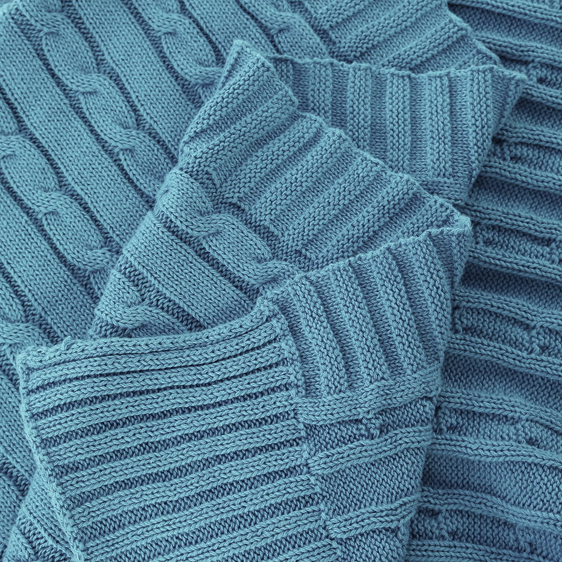 Unique Bargains 100% Cotton Soft Cable Knit Blanket Teal Blue Full(70" x 78")