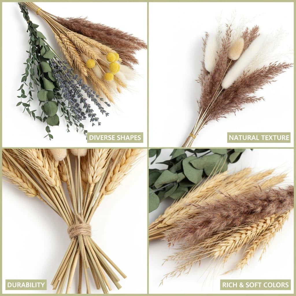 500PCS Dried Pampas Grass Bouquet  Floral Decor for Home Wedding Photoshoot