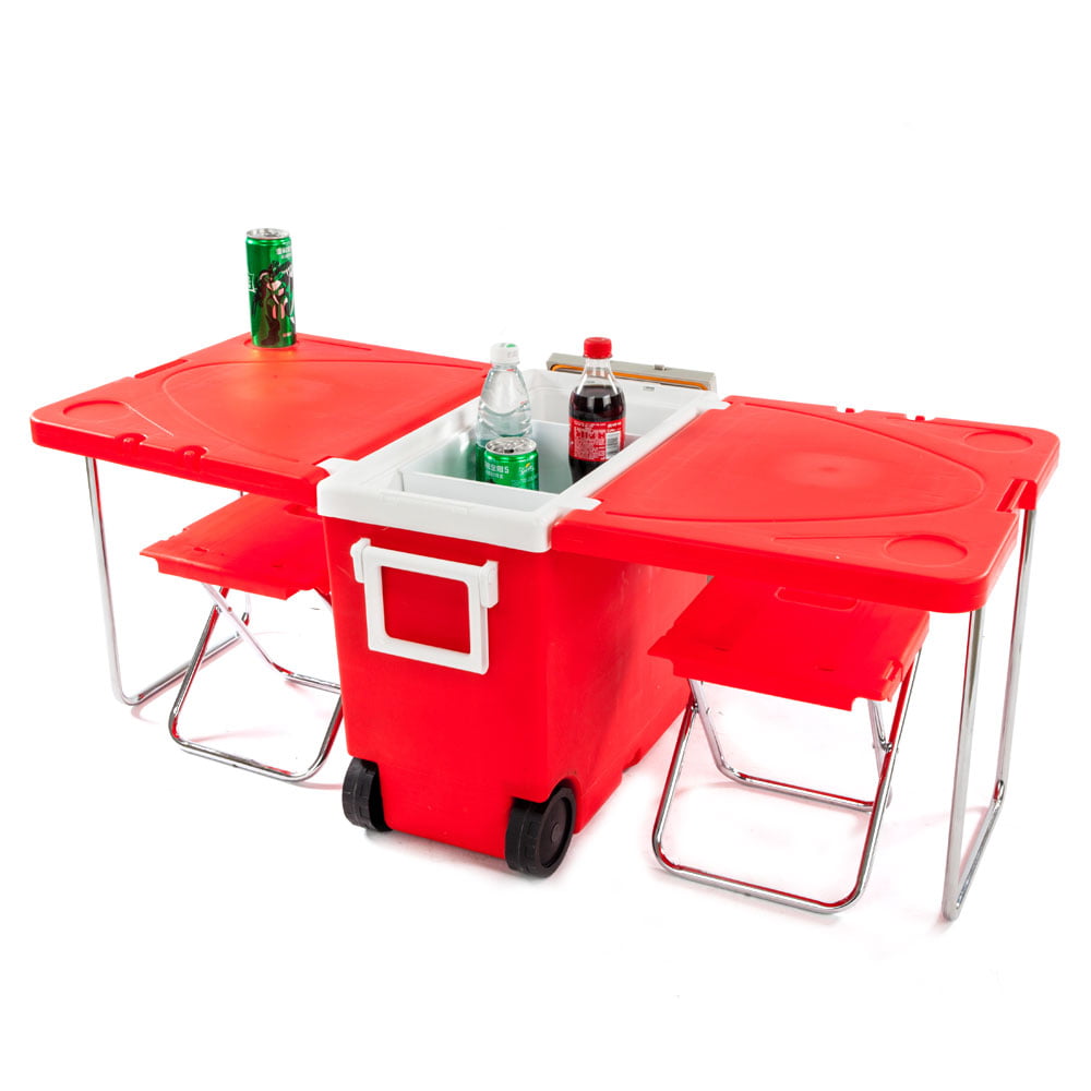 Details about   Red Multi-Function Rolling Cooler Table 2 Chairs Outdoor Picnic Beach Camping 