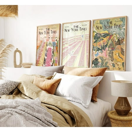 UNFFRAMED New York Times Newspaper Wall Art Set Of 3, Botanical New York Posters, Vintage New York Floral Posters, Trendy Retro Nyt Bedroom Decor Set 3 Prints 16x24