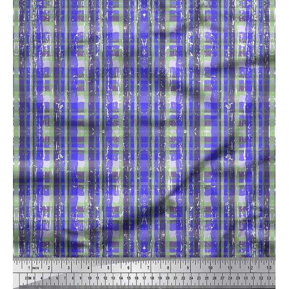 Soimoi Silk Fabric Geometric Check Decor Fabric Printed Yard 42 Inch Wide