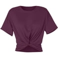 thumbnail image 5 of XIAOCHA Women's Twist Front Crop Tees Short Sleeve Crew Neck Pullover Top Casual Summer Tops, 5 of 5