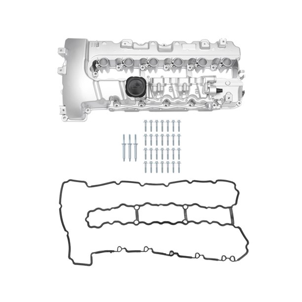Tapa de válvula del motor Unique Bargains con junta, tornillo, tapa de aceite, válvula PCV No.11127565284 para BMW 135i 08-11 tono plateado 1Set