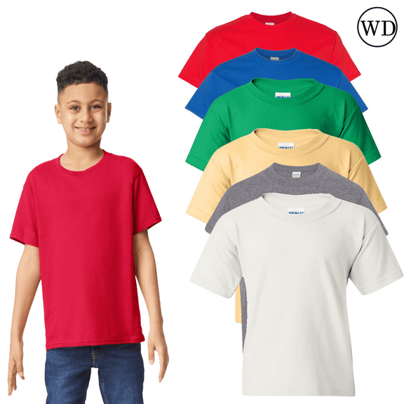 Gildan Youth T-Shirt, 100% Heavy Cotton Classic Fit Comfortable Tee, Mix Colors, Pack of 6, XS