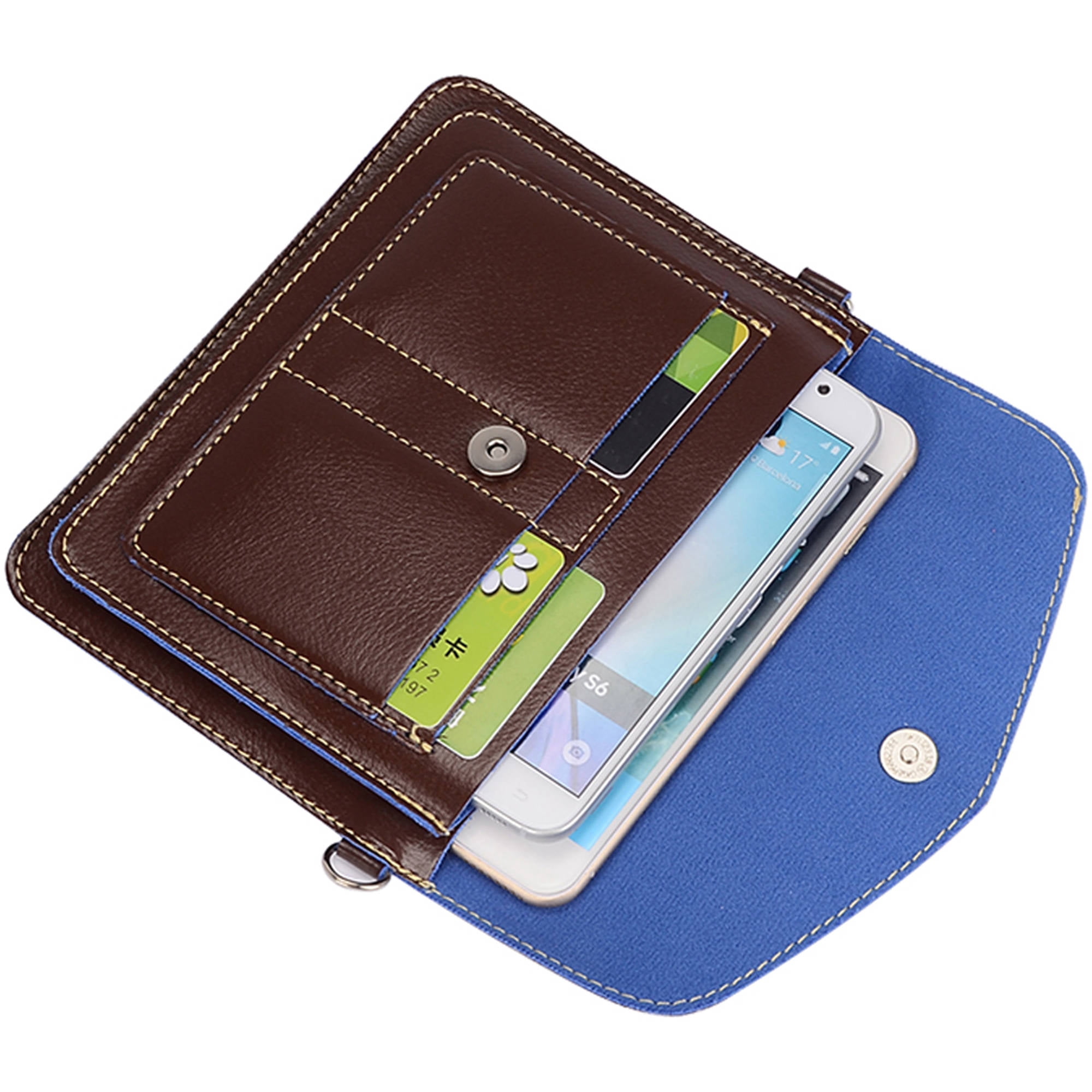 SumacLife Handy Faux Leather Protective Horizontal Wallet Carrying Case Purse bag with Shoulder Strap fits up to 6", 6.25" XL sized phones