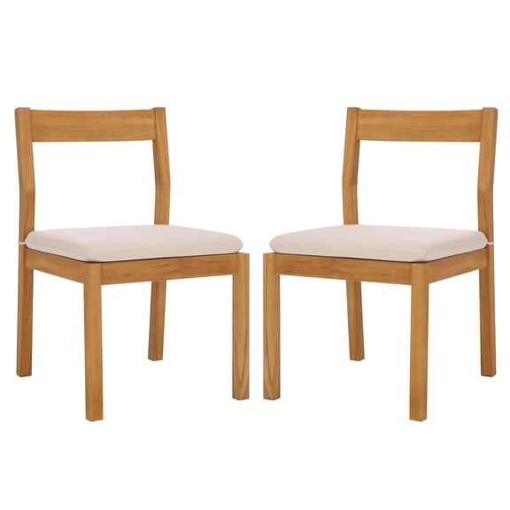 Safavieh Couture Mayaguana Teak Outdoor Dining Sidechair -Set of 2, Natural/White