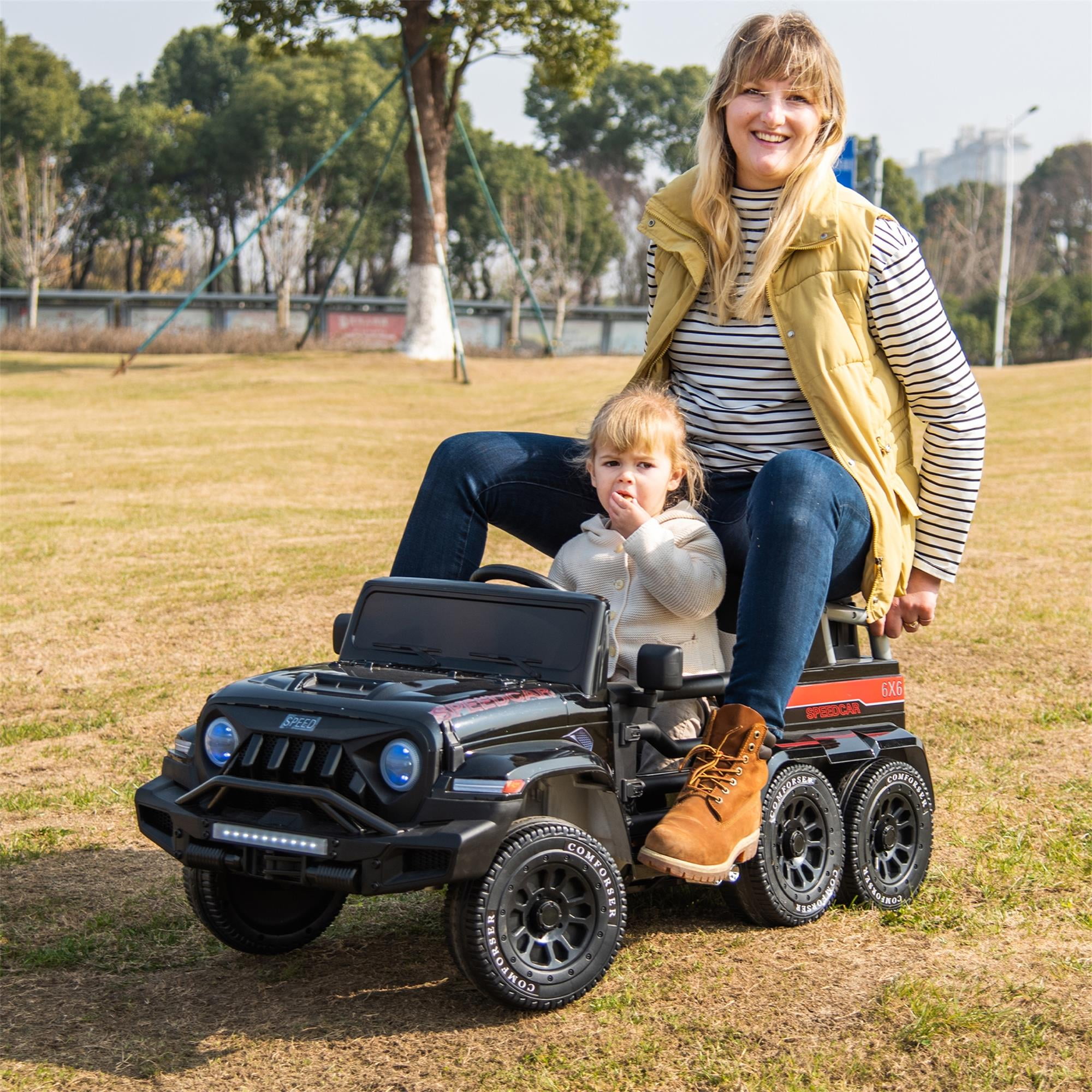 CIPACHO 24V Battery Powered Ride Ons Car for Kids, 4WD Electric Car Toys with Remote Control, Parents Can Assist in Driving, Music and Lights, Five-Point Safety Belt, Black CIPACHO 24V Battery Powered Ride Ons Car for Kids, 4WD Electric Car Toys with Remote Control, Parents Can Assist in Driving, Music and Lights, Five-Point Safety Belt, Black