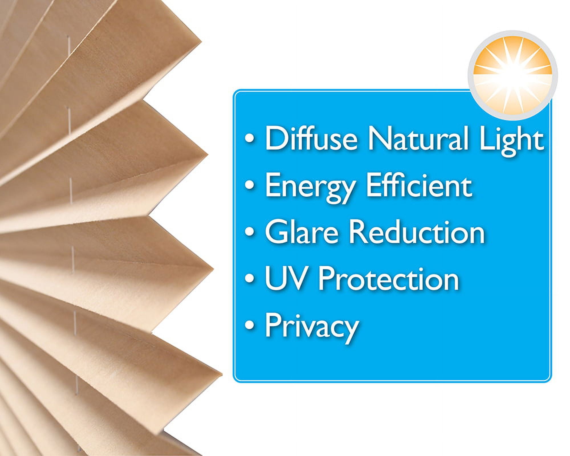Redi Shade No Tools Trim-at-Home Easy Lift Pleated Fabric Cordless Shade, Light Filtering, Natural, 48" W x 64" L, Fits Windows 31" W to 48" W