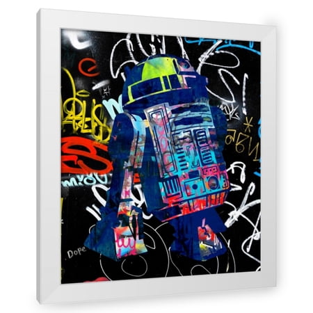 Stephen Chambers 15×17 White Modern Wood Framed Wall Art Titled – R2D2 Graffiti
