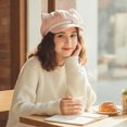 thumbnail image 6 of Slccxzc Pink Puppy Ears Beret Hat with Pin Plush Bone Y2K Women Winter Painter Cap Daily Casual Dog Walking Headwear, 6 of 7