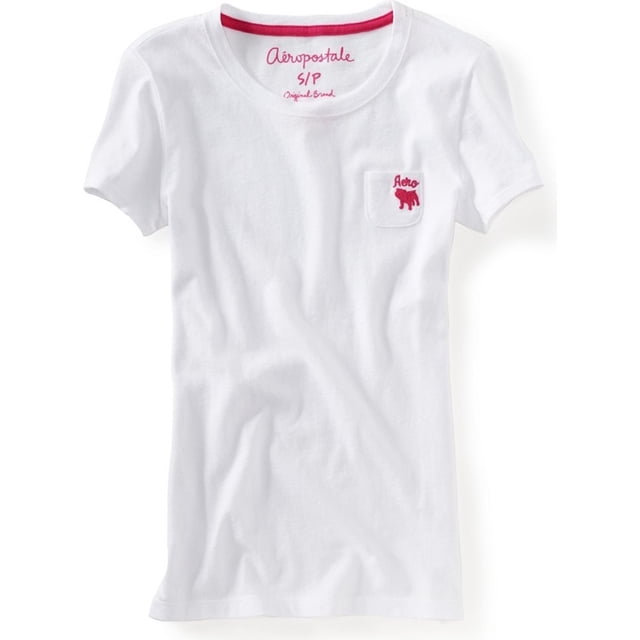 Camiseta gráfica con bolsillo y cuello redondo Aeropostale para mujer blanca extra pequeña