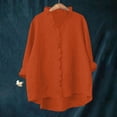 thumbnail image 2 of KyCheLot Cotton Linen Shirts for Women V Neck Summer 3/4 Length Sleeve Solid Color Tops Trendy Ruffle Trim Shirts, 2 of 5
