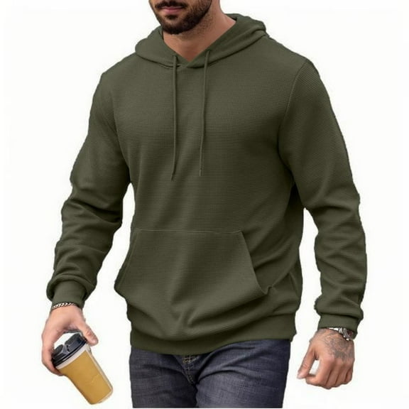 Mens Hoodies Long Sleeve Textured Hooded Sweatshirt Casual Lightweight Pullover Drawstring Hoodie With Kanga Pocket,Size M-3XL