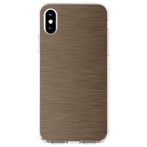 DistinctInk Clear Shockproof Hybrid Case for iPhone XS Max (6.5" Screen) - TPU Bumper, Acrylic Back, Tempered Glass Screen Protector - Brown Stainless Steel Image - Printed Image of Stainless