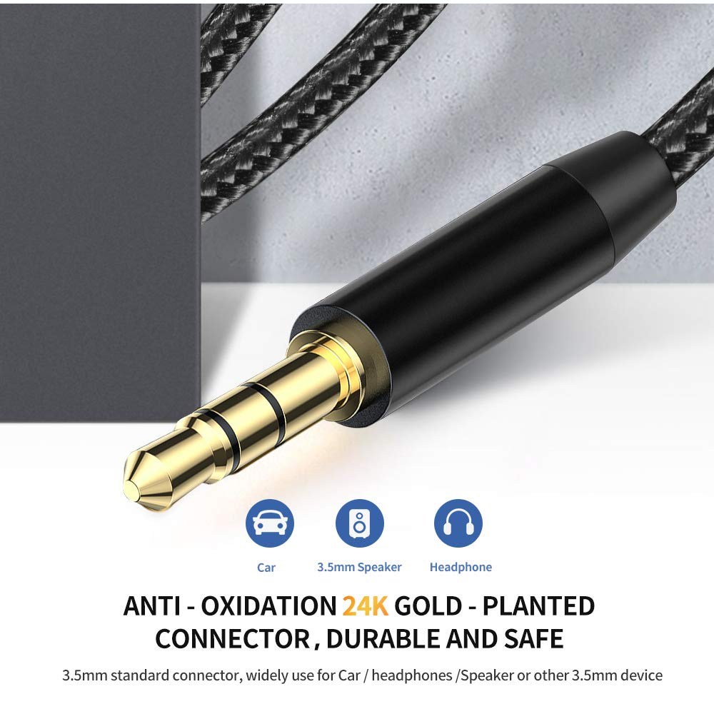 UrbanX 3.5mm Nylon Braided Aux Cable 3.3ft/1m Hi-Fi Sound, Audio Adapter Male to Male AUX Cord for Samsung Xcover 550 Headphones, Car, Home Stereos, Speaker, Echo & more - image 2 of 3