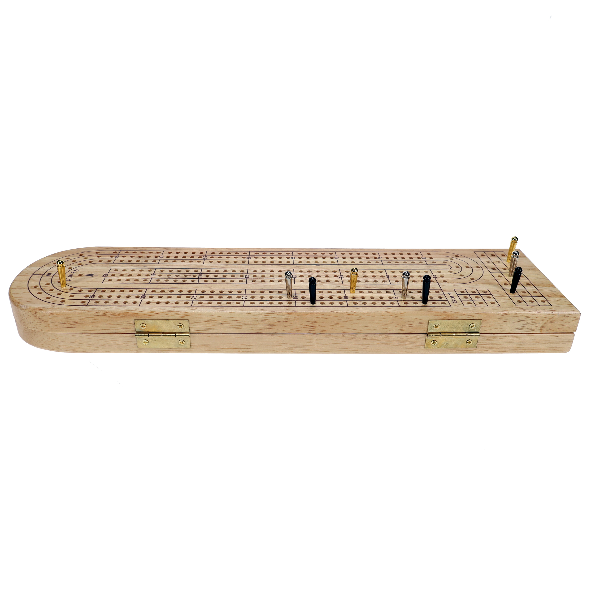 Pacific Shore Games Wooden Travel Cribbage Board Game Set, Continuous 3 Track, Natural